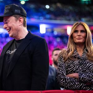 Elon Musk and former first lady Melania Trump listen as Republican presidential nominee former President Donald Trump speaks at a campaign rally at Madison Square Garden in New York, NY on Sunday, Oct. 27, 2024.