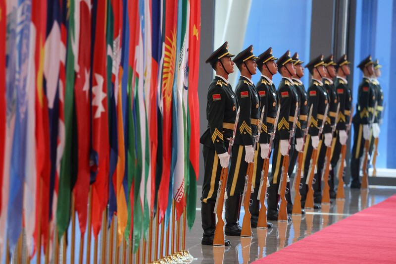 Chinese guards of honour line up at the venue of the Shanghai Cooperation Organisation (SCO) summit in Tianjin, China, September 1, 2025. Sputnik/Alexander Kazakov/Pool via REUTERS ATTENTION EDITORS - THIS IMAGE WAS PROVIDED BY A THIRD PARTY.
