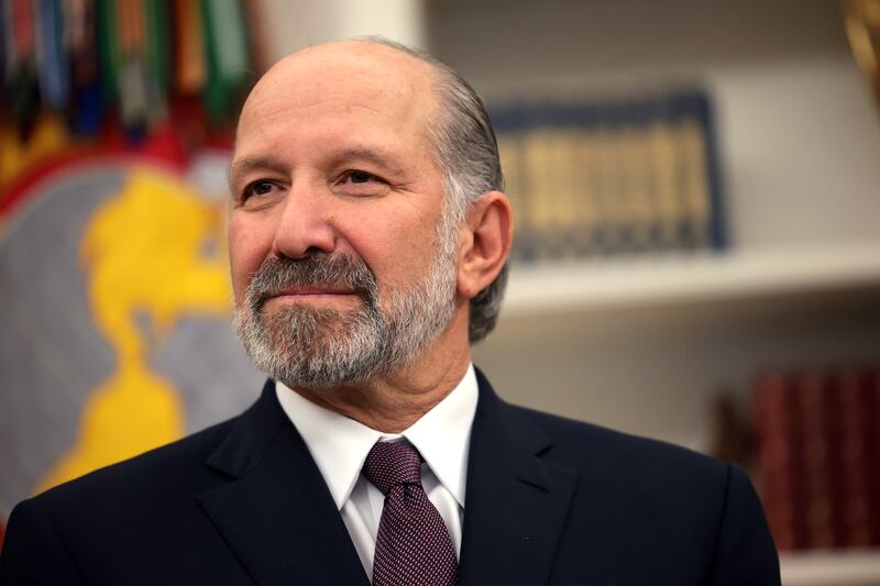 Lutnick listens Trump delivers remarks before he is sworn in.