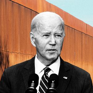 A photo including U.S. President Biden and US border