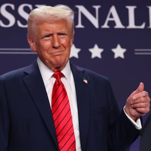 DORAL, FLORIDA - JANUARY 27:  U.S. President Donald Trump acknowledges the crowd before addressing the 2025 Republican Issues Conference at the Trump National Doral Miami on January 27, 2025 in Doral, Florida. The three-day planning session was expected to lay out Trump's ambitious legislative agenda. (Photo by Joe Raedle/Getty Images)