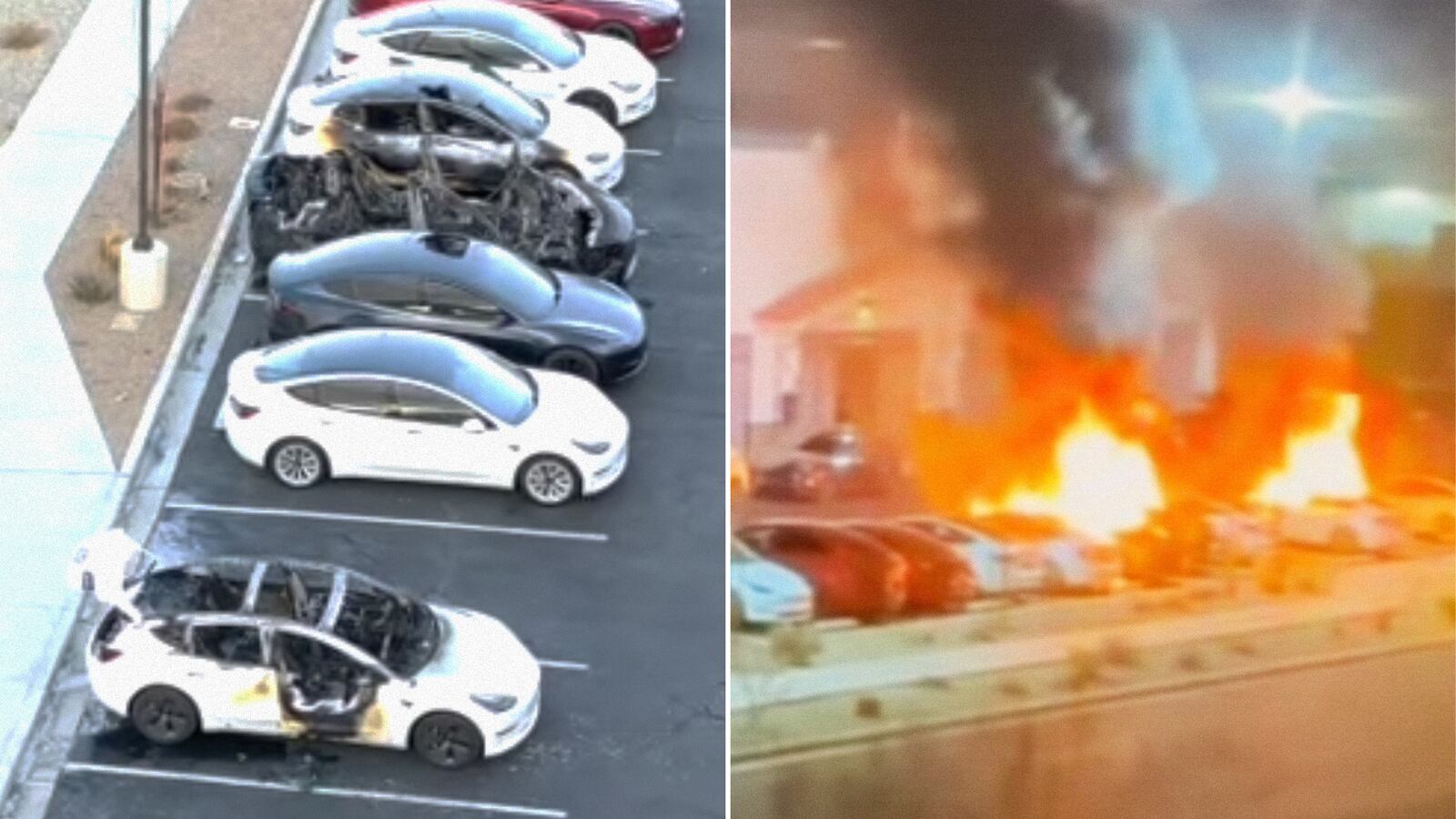 Teslas were lit on fire at a Tesla service center in Las Vegas, Nevada.
