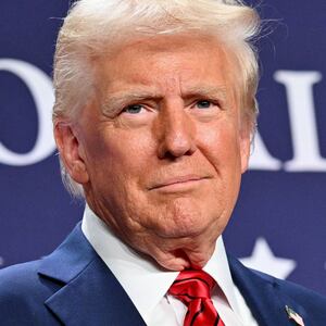 US President Donald Trump looks on after delivering remarks at the House Republican Members Conference Dinner at Trump National Doral Miami, in Miami, Florida on January 27, 2025.