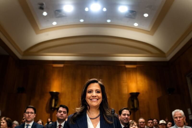 Rep. Elise Stefanik (R-NY) arrives to testify before the Senate Foreign Relations Committee on her nomination to be Ambassador to the United Nations on Capitol Hill on January 21, 2025 in Washington, DC.