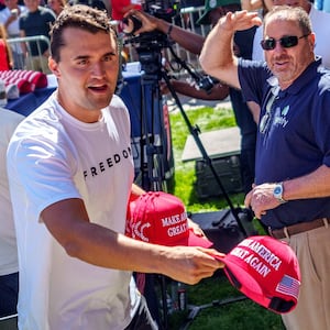 Charlie Kirk speaks at Utah Valley University on Sept. 10, 2025 in Orem, Utah.  Kirk, founder of Turning Point USA, was speaking at his "American Comeback Tour" when he was shot in the neck and killed.