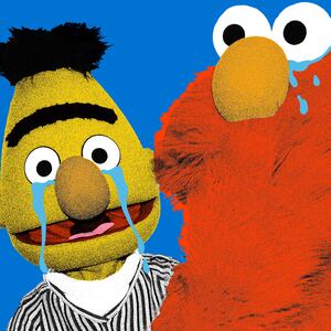 Bert and Elmo from Sesame Street crying