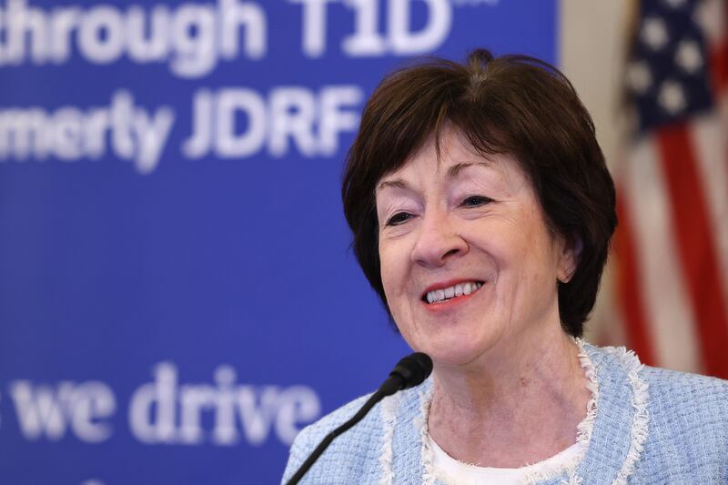 Sen. Susan Collins (R-ME) speaks during the 2024 Government Day Reception hosted by Breakthrough T1D at the Kennedy Caucus Room in the Russell Senate Office Building on June 04, 2024 in Washington, DC.