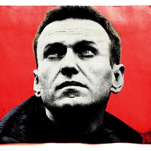 Photo illustration of Alexei Navalny on a red background
