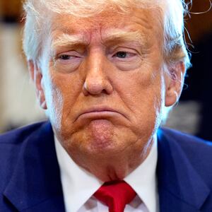 President Donald Trump reacts to a question during a Cabinet meeting at the White House on April 30, 2025 in Washington, D.C.