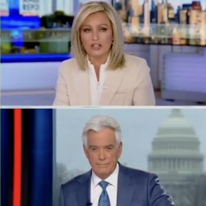 Screenshot of Fox News broadcast. Chart of Dow dropped by 208 point on the left, two anchors on the right.