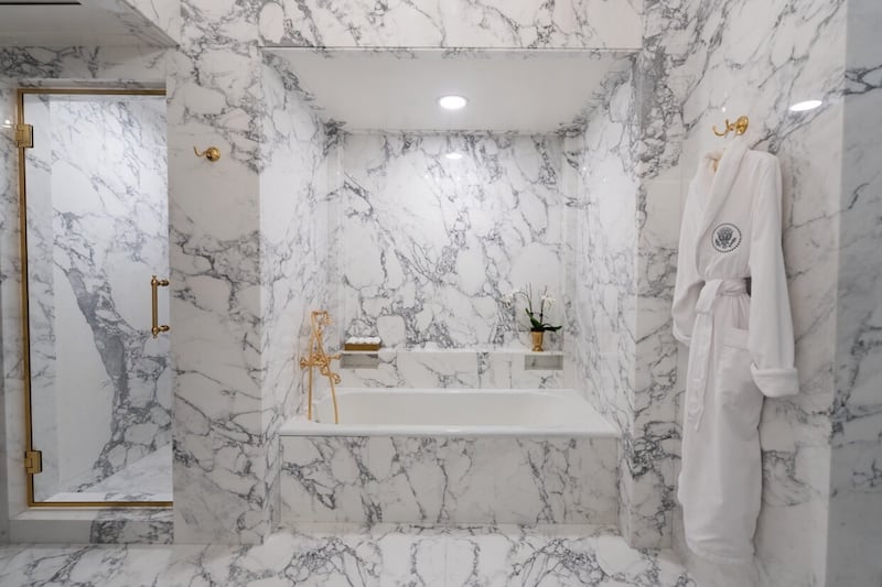 President Trump shared photos of the renovation he made to the bathroom in the Lincoln bedroom, changing it to all marble.