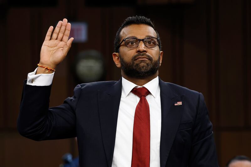 Kash Patel, President Donald Trump’s nominee to be Director of the Federal Bureau of Investigation (FBI), is sworn in during his confirmation hearing before the Senate Judiciary Committee in the Dirksen Senate Office Building on January 30, 2025 .