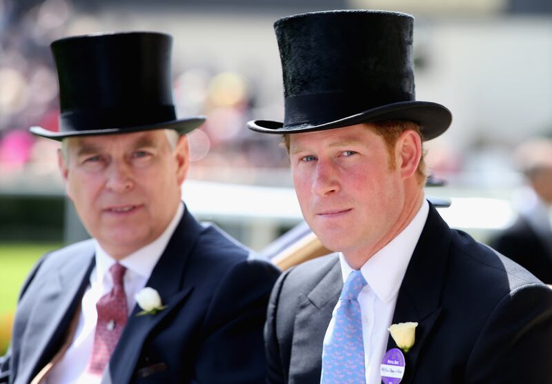ASCOT, ENGLAND - JUNE 17: (L-R) Prince Andrew, Duke of York and Prince Harry attend day one of Royal Ascot at Ascot Racecourse on June 17, 2014 in Ascot, England. (Photo by Chris Jackson/Getty Images for Ascot Racecourse)