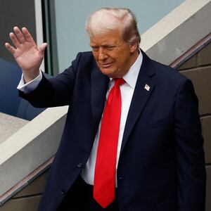 Sep 7, 2025; Flushing, NY, USA;  President Donald Trump and Rolex ceo Jean-Frederic Dufour prior to the final of mens singles at Billie Jean King National Tennis Center. Mandatory Credit: Geoff Burke-Imagn Images
