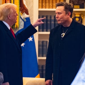 President Donald Trump and Elon Musk speak before departing the White House on his way to his South Florida home in Mar-a-Lago in Florida on March 14, 2025.