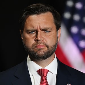 Vice President JD Vance listens to a speaker during a campaign rally at 2300 Arena on August 6, 2024 in Philadelphia, Pennsylvania.