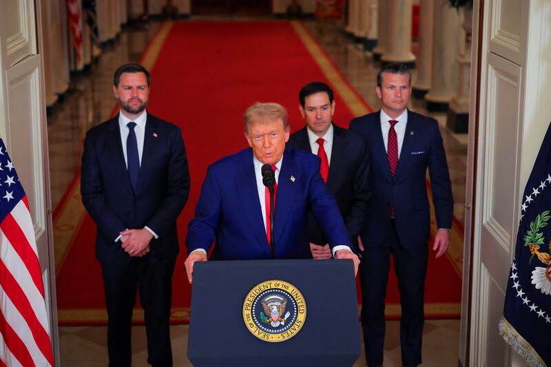 Donald Trump delivers an address to the nation at the White House in Washington, D.C., U.S. June 21, 2025, following U.S. strikes on Iran's nuclear facilities.