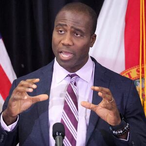 Florida Surgeon General Dr. Joseph Ladapo delivers remarks during a bill-signing ceremony with Florida Gov. Ron DeSantis on  April 8, 2024, in Sanford, Florida. Ladapo, a health care skeptic who has been mentioned for possible jobs in the Trump administration, issued an advisory Friday, Nov. 22, 2024, calling on Florida communities to stop fluoridating their water supplies.(Joe Burbank/Orlando Sentinel/Tribune News Service via Getty Images)