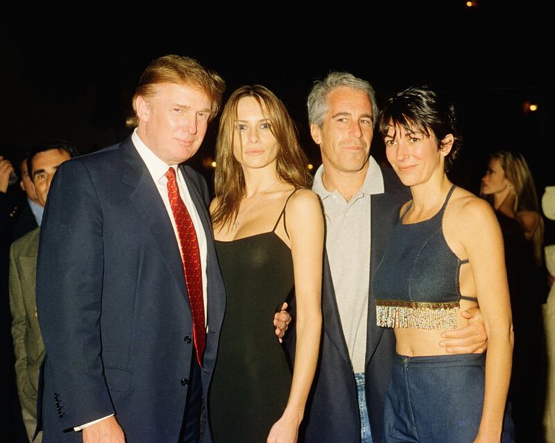 Donald Trump, his future wife Melania Knauss, Jeffrey Epstein, and Ghislaine Maxwell pose together at Trump's Mar-a-Lago club in 2000.