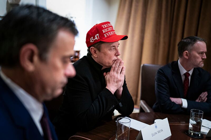 Elon Musk listens to President Donald Trump during a cabinet meeting.