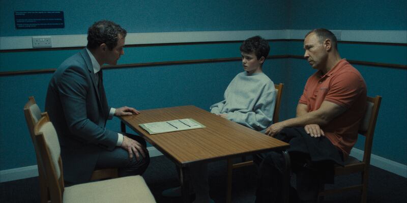 Mark Stanley, Owen Cooper, and Stephen Graham in Adolescence.