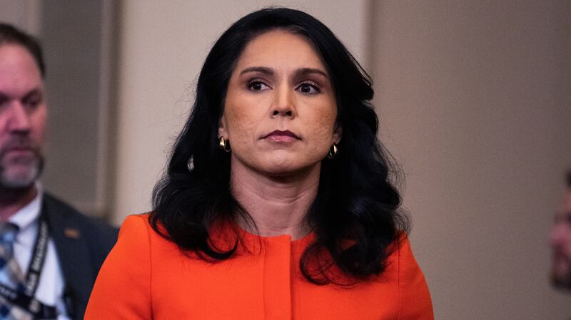 UNITED STATES - MARCH 26: Tulsi Gabbard, director of National Intelligence, arrives to testify during the House Select Intelligence Committee hearing titled "Worldwide Threats Assessment," in Longworth building on Wednesday, March 26, 2025. Gen. Timothy D. Haugh, director of the National Security Agency, FBI Director Kash Patel, CIA Director John Ratcliffe, and Lt. Gen. Jeffrey A. Kruse, director of the Defense Intelligence Agency, also testified. The witnesses fielded questions on the Signal chat, about attacks against Houthis in Yemen, that accidentally included a reporter. (Tom Williams/CQ-Roll Call, Inc via Getty Images)