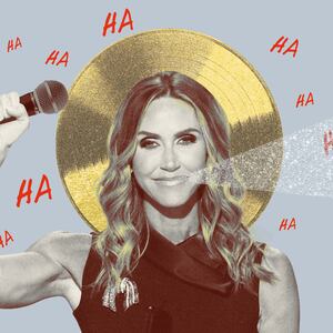 Photo illustration of Lara Trump singing.