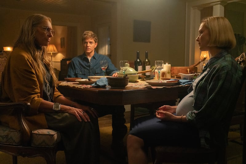 Toni Collette as Evelyn, Mae Martin as Alex Dempsey, and Sarah Gadon as Laura