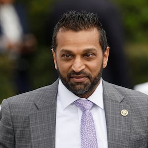 Kash Patel arrives at the White House South lawn on April 21.
