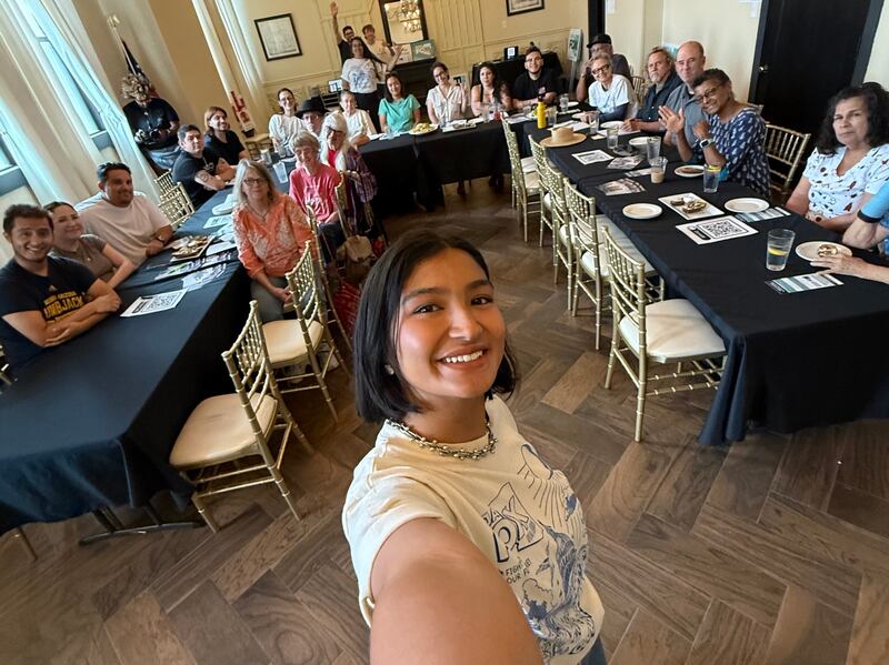 Deja Foxx takes a selfie as she campaigns in Arizona's 7th Congressional District ahead of the Democratic primary July 15.
