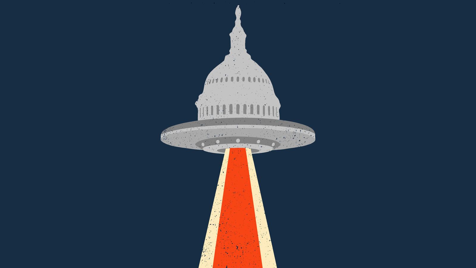 An illustration of the US Capitol building as a flying saucer.