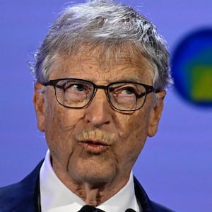 Ink is seen on the hand of Microsoft co-founder and Bill and Melinda Gates Foundation co-chair Bill Gates as he addresses participants of the World Health Summit 2024 in Berlin on October 14, 2024. (Photo by John MACDOUGALL / AFP) (Photo by JOHN MACDOUGALL/AFP via Getty Images)