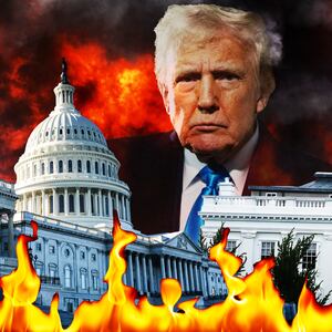 Donald Trump, burning Washington DC illustration