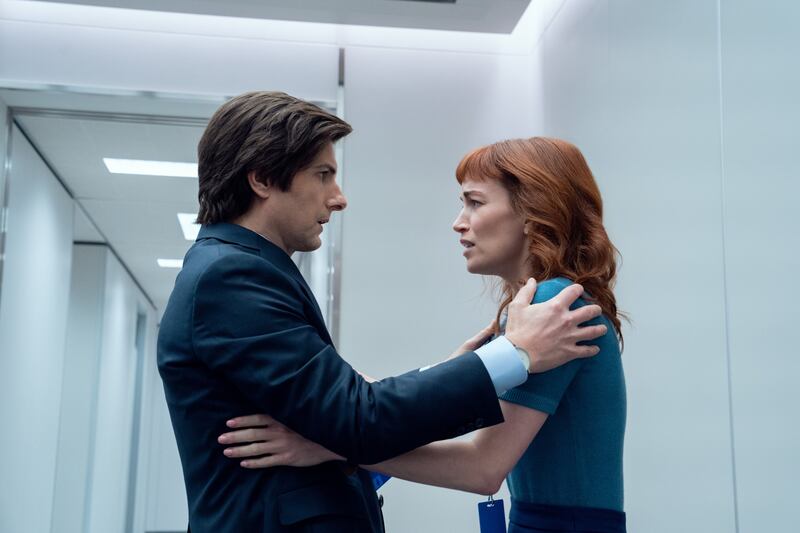 Severance Season 2, Episode 1.
Adam Scott and Britt Lower