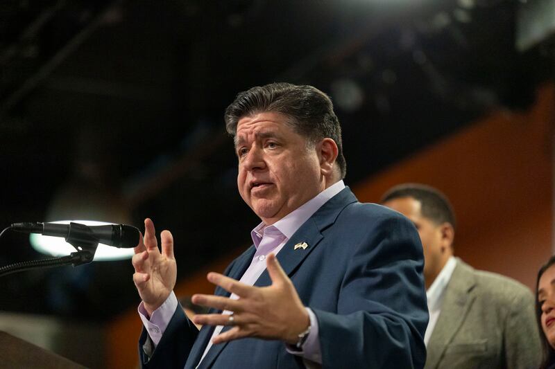 Illinois Gov. JB Pritzker answers questions on Sept. 15, 2025, at Harold Washington College in Chicago's Loop.