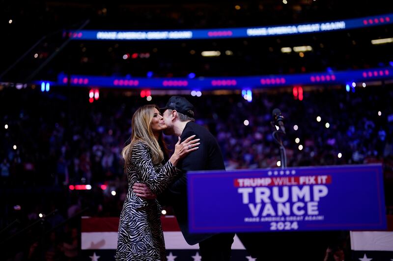 Melania Trump is introduced by Elon Musk on stage before President-elect Donald Trump speaks at a rally at Madison Square Garden in New York, NY on Sunday, October 27, 2024.