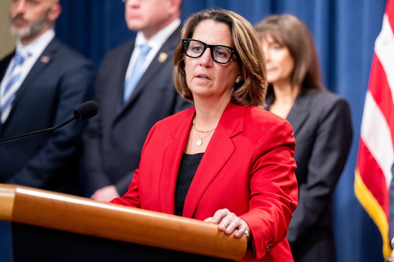 Former U.S. Deputy Attorney General Lisa Monaco speaking at a press conference at the Department of Justice on October 10, 2024. President Trump mentioned her by name while making unsubstantiated autopen accusations against the Biden administration in the Oval Office on June 10.