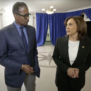 Bill Whitaker and Kamala Harris.