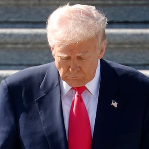 U.S. President Donald Trump departs the U.S. Capitol following a Friends of Ireland luncheon with Irish Taoiseach Micheál Martin on March 12, 2025 in Washington, DC.
