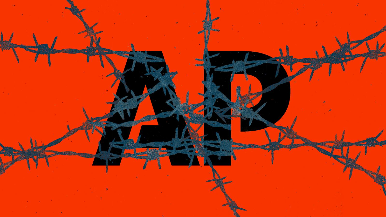 A photo illustration of the Associated Press logo wrapped in barbed wire.
