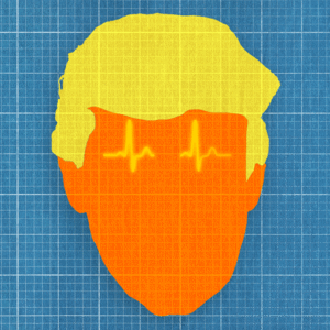 Donald Trump's head made of graph paper with his eyebrows as a heartbeat line
