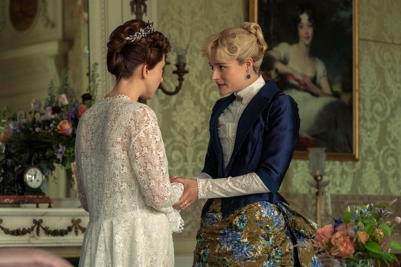 Taissa Farmiga and Louisa Jacobson in The Gilded Age.
