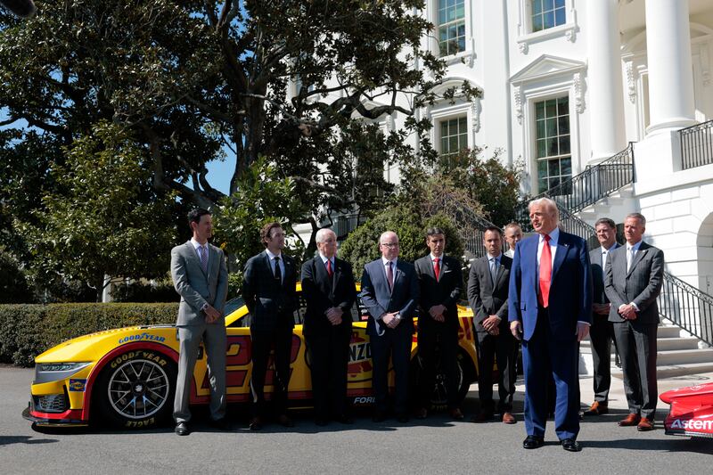 Donald Trump discusses tariffs and NASCAR at the White House.