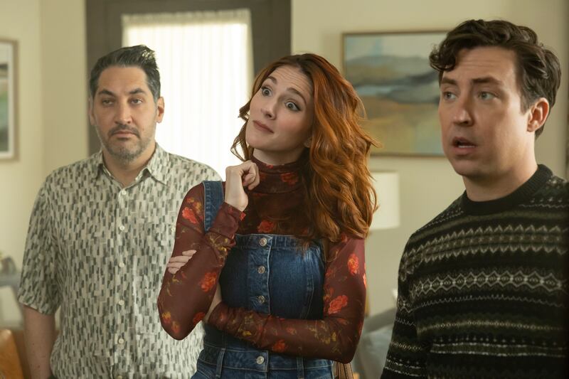 Carmen Christopher as Rick, Stephanie Koenig as Gwen Sanders, and Brian Jordan Alvarez as Evan Marquez in 'English Teacher'