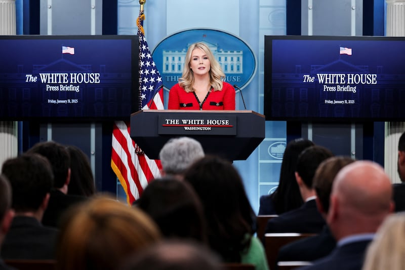 White House Press Secretary Karoline Leavitt speaks to reporters.