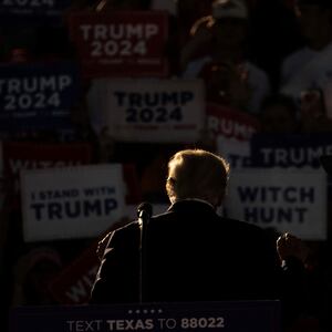 Donald Trump speaking at a 2024 presidential campaign rally.