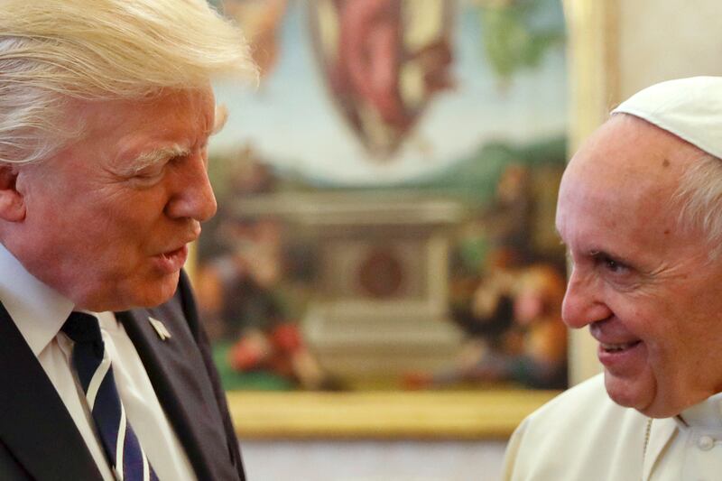 Pope Francis meets with President Donald Trump during a private audience at the Vatican on May 24, 2017.
