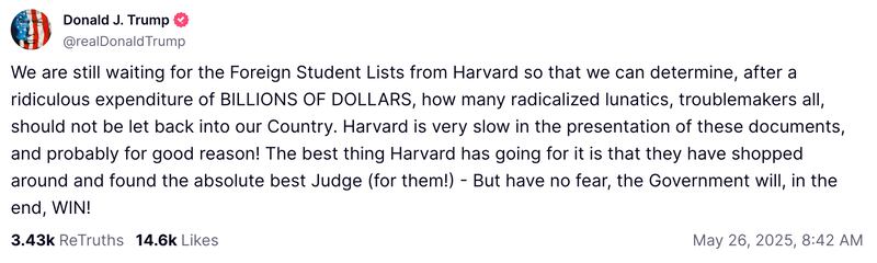 President Trump attacked Harvard in a Truth Social rant Monday.