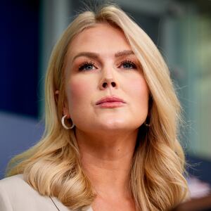 White House press secretary Karoline Leavitt takes a question from a reporter.