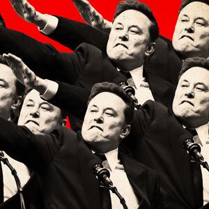 A photo illustration of Elon Musk doing a gesture associated with Nazi Germany and fascist Italy.